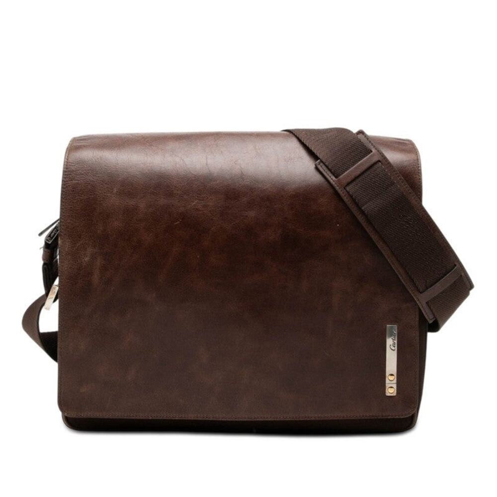 Cartier Leather Santos Messenger Bag Brown